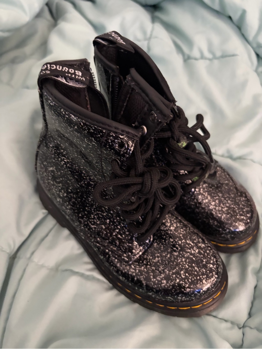 Kids Black Glitter Lace-Up Boots
